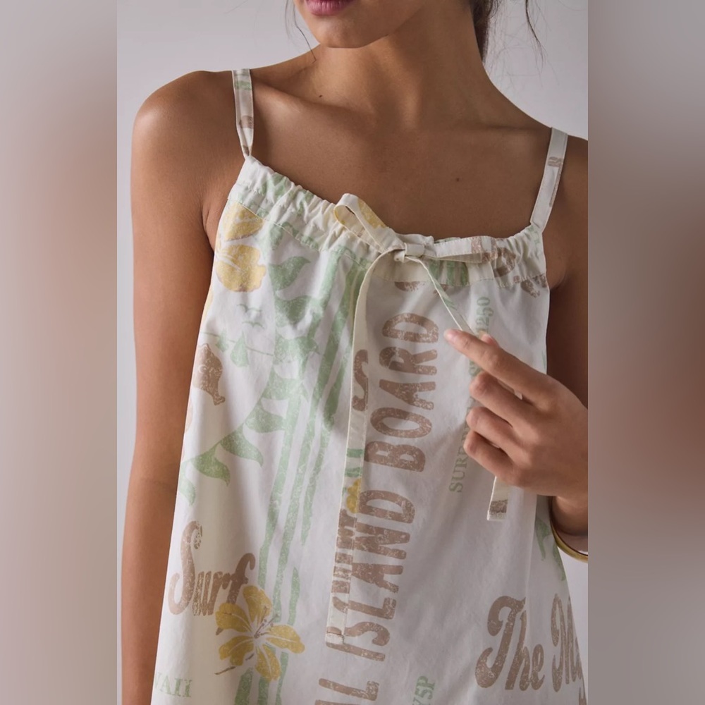 Urban Outfitters BDG Eva Tie-Front Ruched Strap Trapeze Mini Dress Maui Surf NWT - Picture 2 of 6